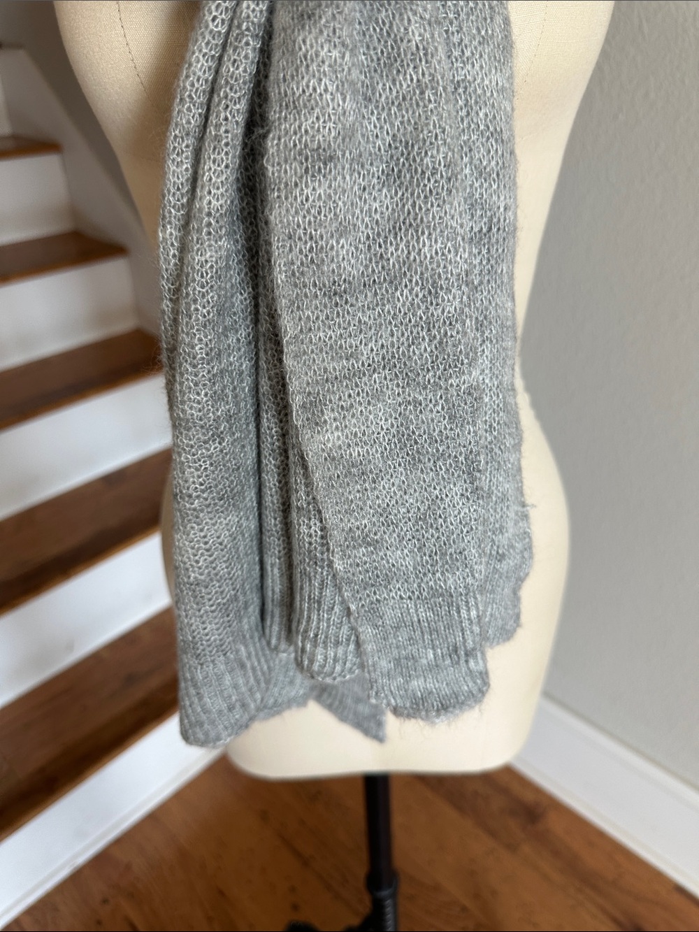 Free People Kennedy Waffle Knit Long Blanket Scarf Light Gray - Picture 5 of 9